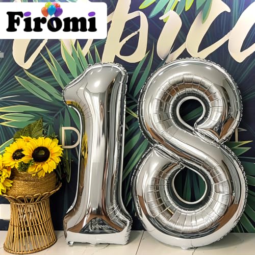 Silver 18 Number Balloons - 40-Inch Foil Mylar Party Numbers, A2-Silver