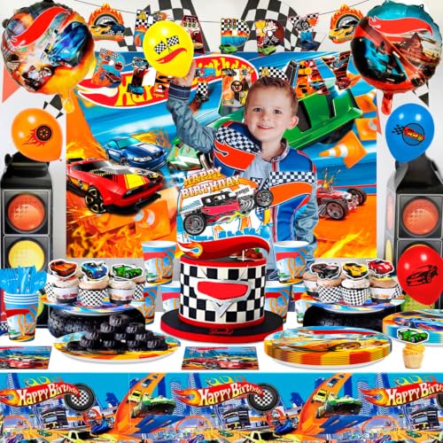 Race Car Birthday Party Supplies Set - 114 pcs Car Theme Tableware & Decorations