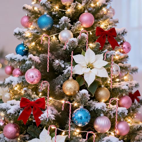 150 Pcs Plastic Christmas Candy Cane Ornaments - Red & White Hanging Decor
