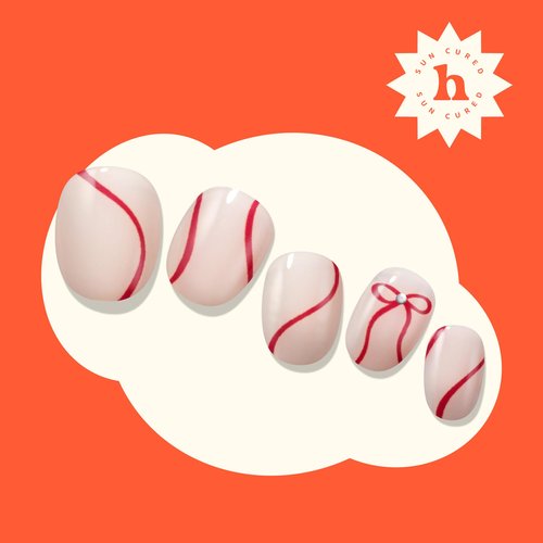 Heyhae Semi Cured Gel Nail Strips | No LED Lamp Needed | Holiday, Red, Neutral | Easy Apply & Remove, Salon Quality | Includes 28 Strips, 1 Prep Pad, Nail File & Wooden Stick