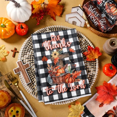 Fall Kitchen Towels Set - Pumpkin Maple Design, Microfiber Dish Towels, 6 Pack