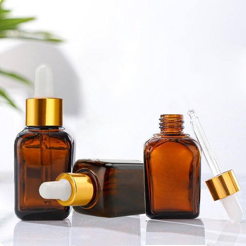 PYAWI 12Pcs 1 oz Square Dropper Bottles for Essential Oils, 30ml Amber Square Bottles with Eye Droppers,tincture bottles,for Essential Oils,Liquids,perfume Travel (Amber -Gold cap)