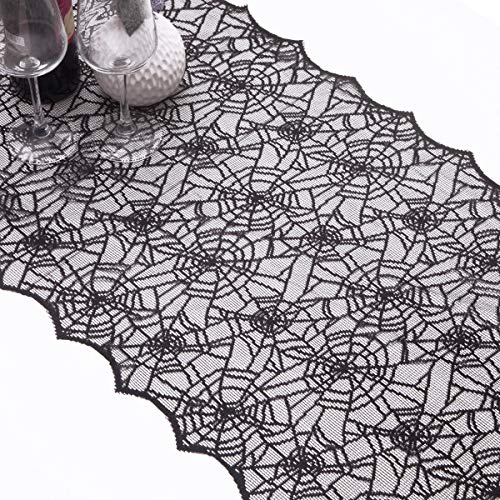 Black Lace Spiderweb Table Runner 71" x 17" Halloween Party Decor