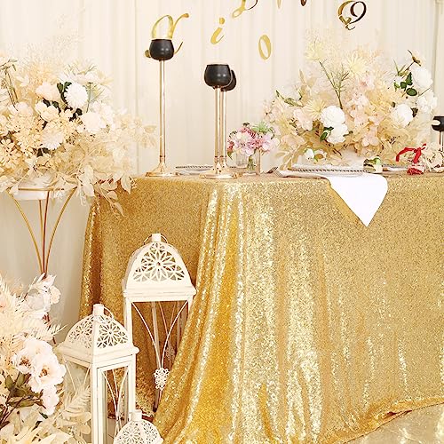 Eternal Beauty Gold Sequin Rectangle Tablecloth 90x132 Inch for Weddings Parties Events - Variation: Gold 132" x 90"