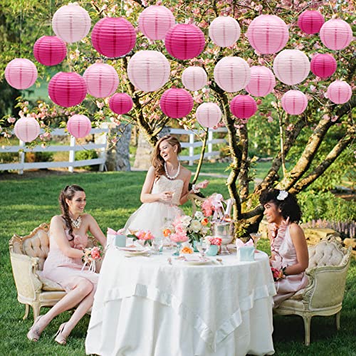Pink Paper Lanterns Set of 21 - Hanging Party Decorations, Assorted Sizes & USPs