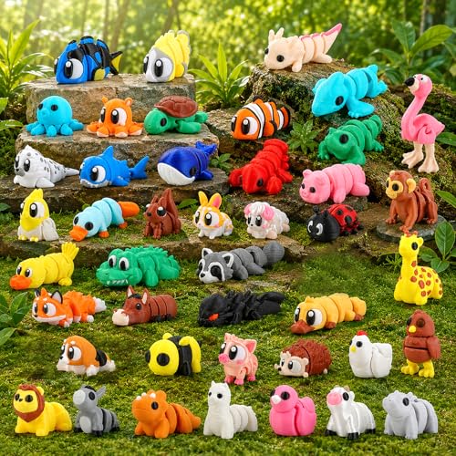 45 Pcs Mini 3D Printed Animal Figurines Set - Small Decor Animals
