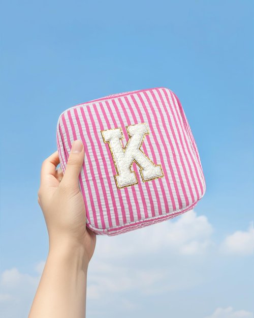 Easter Basket Gifts for Kids Teen Girls- Personalized Initial Cute Pink Cosmetic Makeup Bag Pouch Make Up Bags Travel Toiletry Bag for Her Mom Girlfriend Wife Teacher 18th Birthday Gifts for Girls