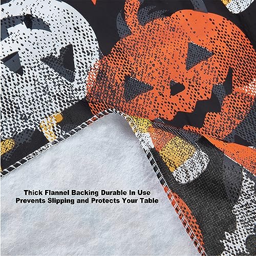 Halloween Vinyl Tablecloth 60x84 Inch with Flannel Backing Ghosts Cats Pumpkins