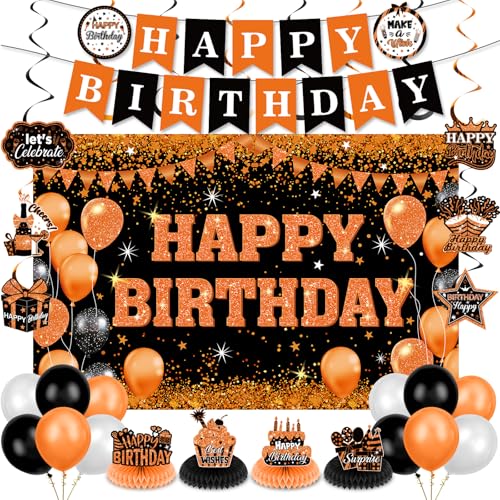 Orange Birthday Party Decorations Set with Banner Balloons & Centerpieces