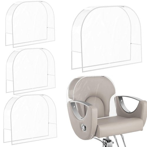4Pcs Salon Chair Cover, Clear Round Barber Salon Chair Back Covers, Vinyl Chair Covers Protectors for Most Salon Chairs, Prevents Upholstery from Stains, Wear, and Damage to Salon Spa Chairs, White