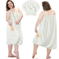 Xtinmee 2 Sets Womens Wrap Towel with Hair Towel Bath Towel Wrap Shower Dress Towel Spa Wraps for Women's Bathrobe (White, Plus Size)