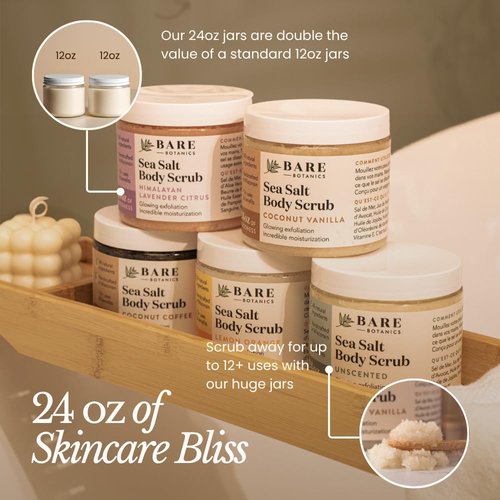 Bare Botanics Body Scrub - Himalayan Lavender Citrus Salt Scrub 24 oz | Naturally Scented & Cruelty-Free Exfoliator