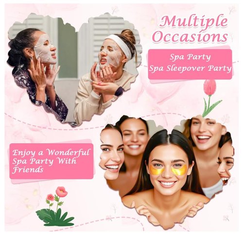 110PCS Spa Party Supplies for Girls, Spa Party Favors Include Face Masks Skincare, Hand Cream, Lip Balm, Under Eye Patches, Mini Hair Brush, Spa Birthday Sleepover Party Supplies for Teen Girls