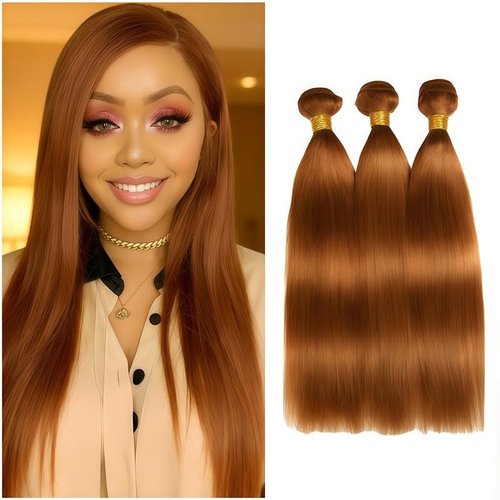 KODRHAR 12A Light Brown Straight Human Hair Bundles 22 24 26 Inch Double Weft Brazilian Straight Human Hair Extensions for Black Women 3 Bundles 30 Color