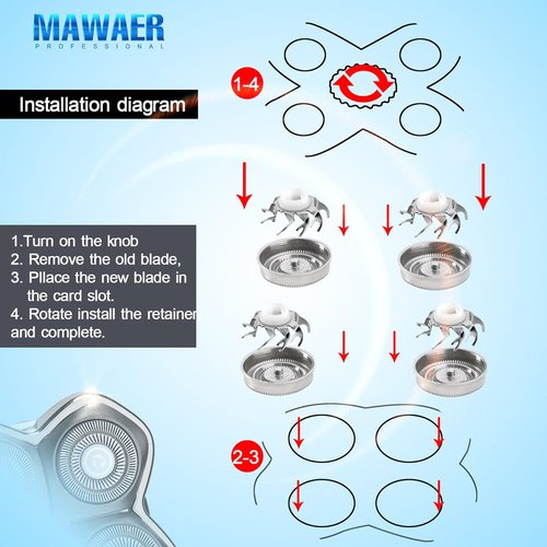 MAWAER 4pcs Head Shaver Replacement Blades for Skull Shaver Pitbull 4 Head Series and 3 Head Series