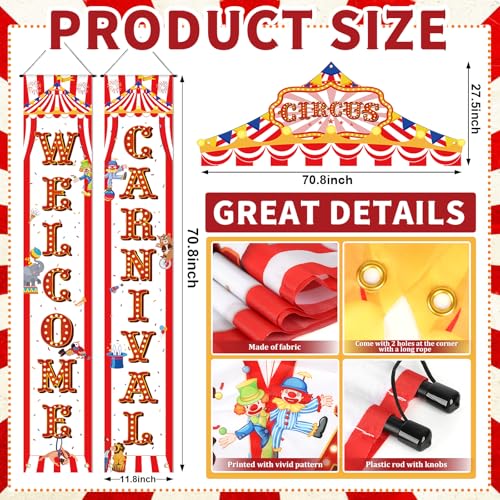 Sophena Multi Carnival Circus Party Banner Set - Red White Striped Tent Awnings for Birthday & Halloween