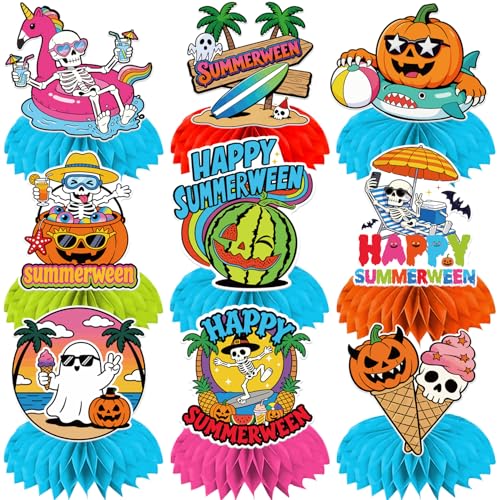 Summerween Party Honeycomb Centerpieces - 9 Pack Halloween Beach Decor