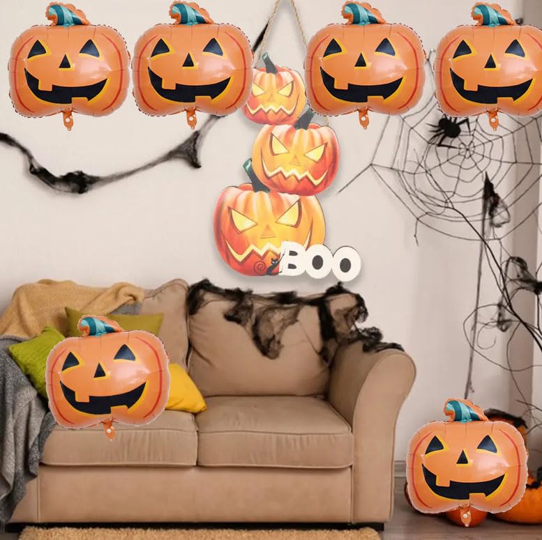Halloween Pumpkin Balloons Kit - 8 Aluminum Foil Decorations for Parties