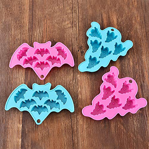 Halloween Silicone Molds 4-Pack Bat Skull Ghost Witch for Candy Cake Baking