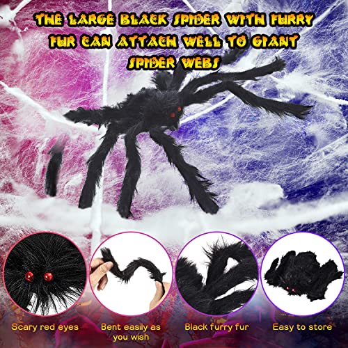 Halloween Spider Web & Giant Spider Set - 16 Ft Cobweb with 35 & 24 Inch Spiders - Black 905