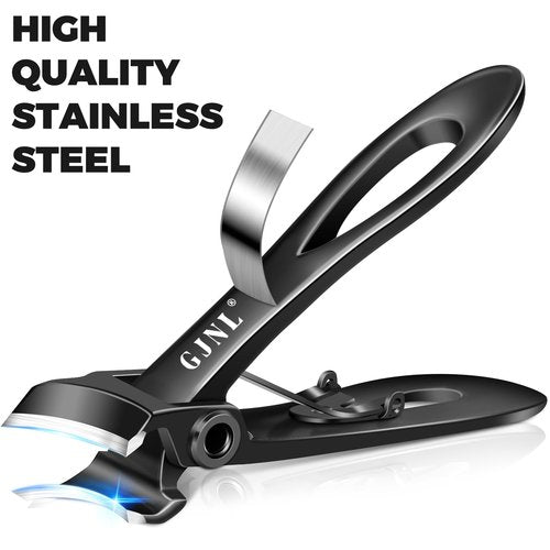 Toenail Clippers for Seniors Toenails, Heavy Duty Nail Clippers for Men Thick Nails with Wide Jaw Opening, Slanted Curved Large Fingernail Clippers, Black