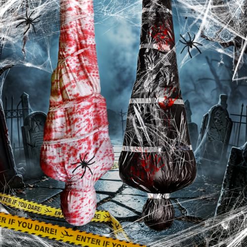 Halloween Body Bag Decorations Set - Outdoor Hanging Corpse Props with Rope & Blood Stains