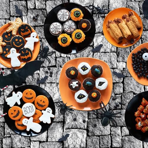 4 Pack Stone Wall Tablecloths - Rectangular Cobblestone Party Cover 51 x 106 Inch - Medieval Castle Decor
