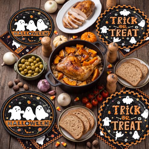Halloween Party Supplies Set for 50 Guests - Ghost Themed Plates & Napkins