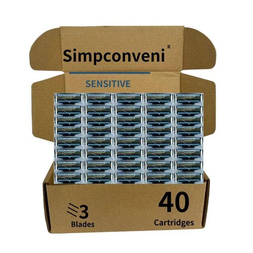 Simpconveni Mach 3 Razor Blade Refills - Sensitive Skin Friendly, Non-Slip Design | 40 Count
