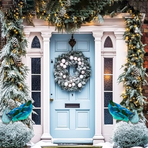 6 pcs Christmas Peacock Ornaments Blue Feather Tail Glitter Decor for Tree & Garden - Variation of THIS listing