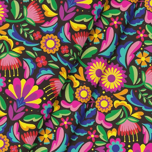 Round Tablecloth 90x90 Inch Black Dia De Los Muertos Design - Durable Polyester