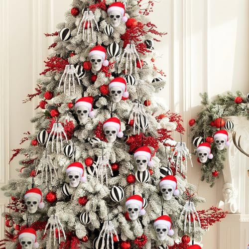 Gothic Skeleton Christmas Ornaments Set - Skull and Hand Decorations, 24 Pieces