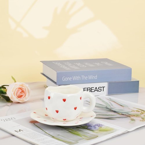Koythin Ceramic Coffee Mug - Cute Red Heart Design | 10 oz Cup for Office & Home Use