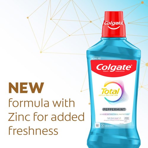 Colgate Total Pro-Shield Alcohol Free Mouthwash, Antibacterial Formula, Peppermint - 500 mL, 16.9 fluid ounce (6 Pack)