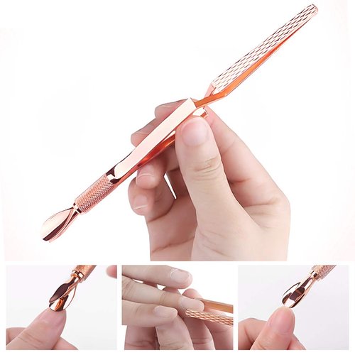 2PCS Rose Gold Stainless Steel Nail Art Tools Pinching Cuticle Pusher - Multifunction False Nail Shaping Tweezers Manicure Tool