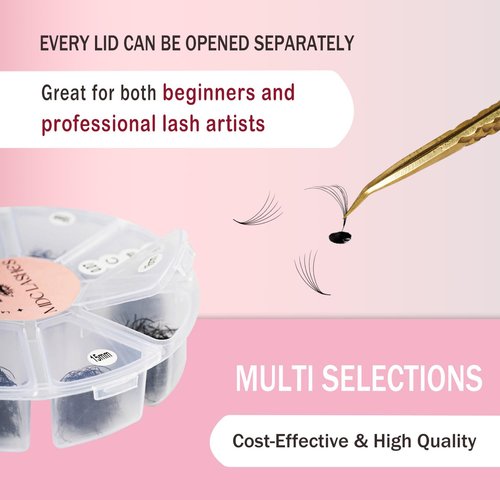 MDC LASHES Eyelash Fans Mix Length - Volume Lash Extensions 8D-16D, C D Curl, 0.05-0.07 Short Stem Premade Loose Fans, 9-16mm Length, Easy Application