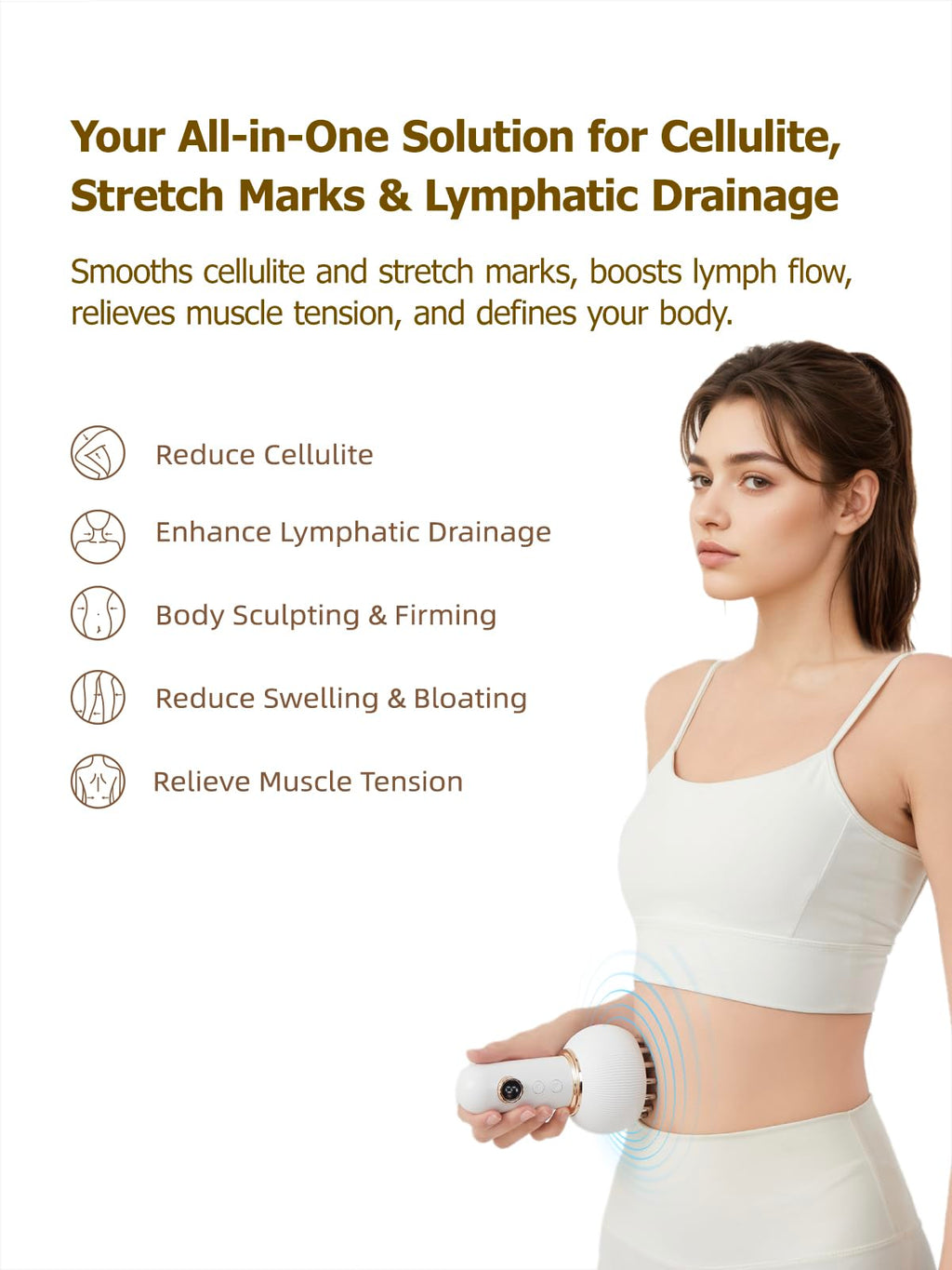 Yuonry Lymphatic Drainage Massager & Anti Cellulite Massage Tool, Helps Reduce Stretch Marks & Cellulite, for Legs, Arms & Belly, Body Sculpting Machine with Microcurrent, Light, Heat & Vibration