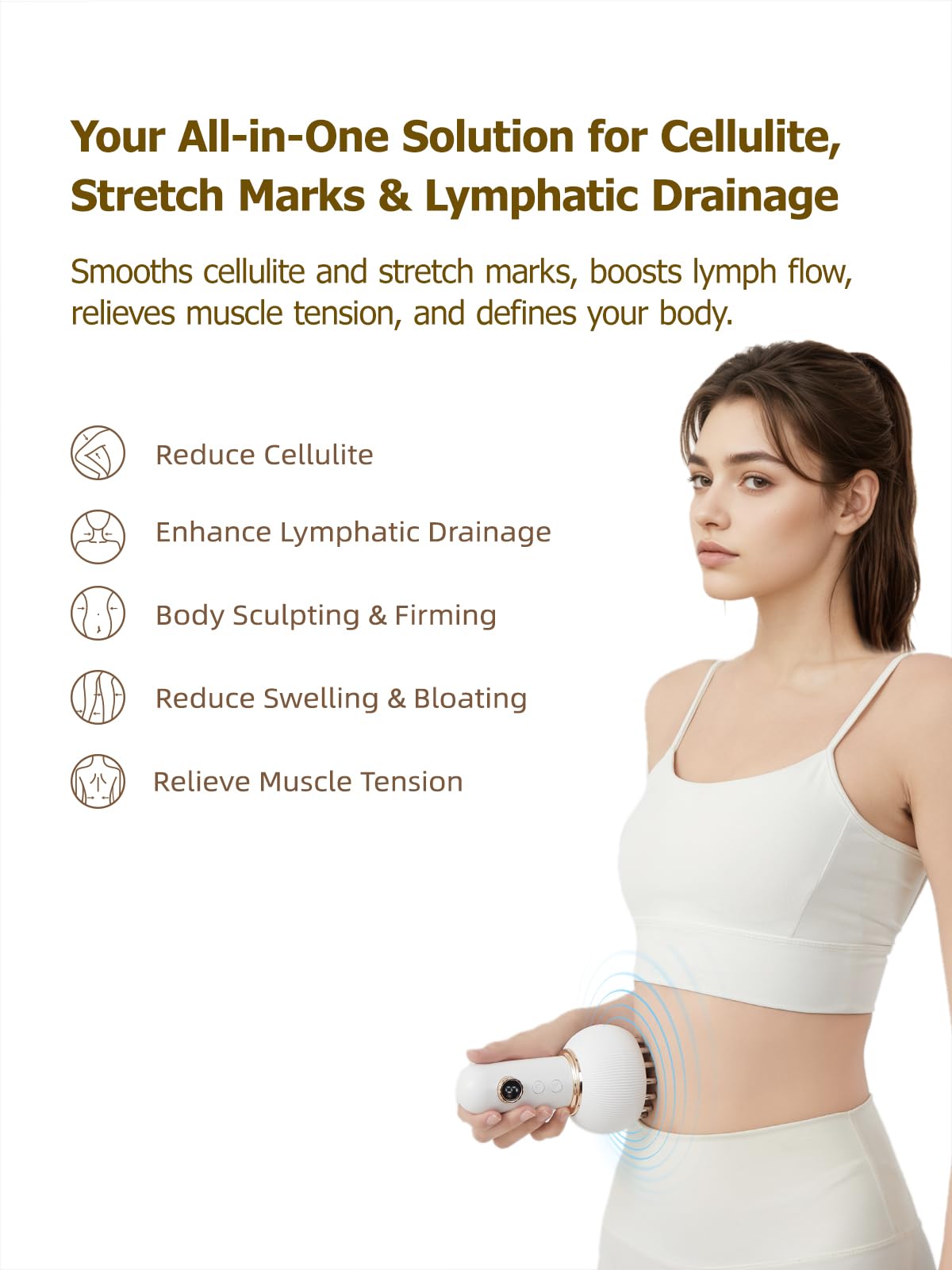 Yuonry Lymphatic Drainage Massager & Anti Cellulite Massage Tool, Helps Reduce Stretch Marks & Cellulite, for Legs, Arms & Belly, Body Sculpting Machine with Microcurrent, Light, Heat & Vibration
