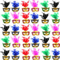 Mini Masquerade Masks Set - 30 Gold Party Decorations for Mardi Gras Halloween & More