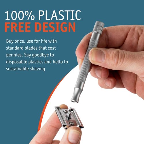 MERKUR 22C Double Edge Safety Razor - Matte Chrome | Long Knurled Brass Handle | Made in Germany | Plastic-Free | Three Piece Design | Closed Comb | Straight Bar