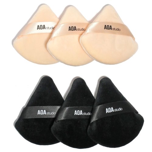 AOA Studio Velvet Puffs | Makeup Blender Sponge Set of 6 for Flawless Foundation Application - Black/Peach