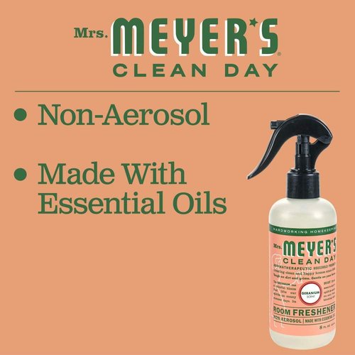 Mrs. Meyer's Clean Day Room & Air Freshener Spray - Non-Aerosol Essential Oil Infused, Geranium, 8 Fl. Oz (Pack of 3)