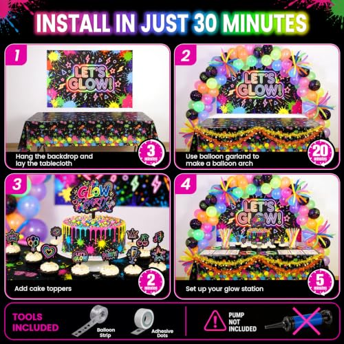 Glow in The Dark Party Decorations Kit with Balloons, Glow Sticks & More