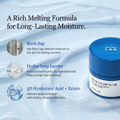 ROUND LAB Birch Juice Moisturizing Intensive Cream 1.69 Fl Oz, Deep Hydration Face Cream with Birch Sap and Hyaluronic Acid, Moisture Barrier Care, Rich but Non-Greasy Texture, Korean Skincare