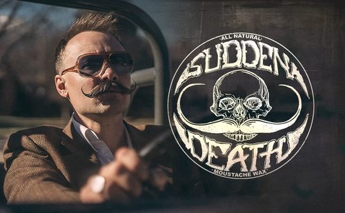Mustache Wax Strong Hold Grooming For Men | Sudden Death Moustache & Beard Wax 1oz Tin | Perfect For Handlebar Mustaches By Death Grip | No Heat Source Required