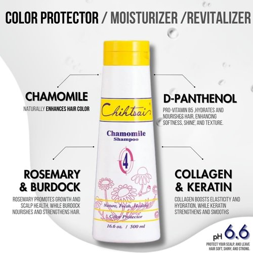 Chihtsai No.4 Chamomile Shampoo (16.6oz/500ml) - Color-protection, Mildly cleanses scalp, Soft & Shine