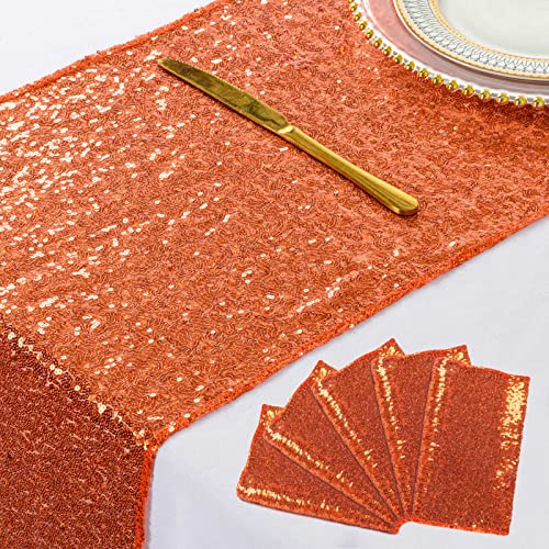5pcs Orange Sequin Table Runners 12x72 Inch for Wedding Party Event Decor