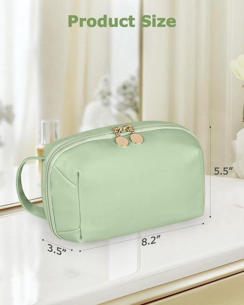 Soimeat Travel Makeup Bag Gift for Women, Soft PU Leather Cosmetic Bags, Waterproof Toiletry Bag, Portable Wide Open Pouch, Travel Cosmetic Bag with Divider and Handle, Medium, Green