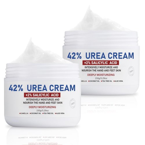 OUKEYA Urea Cream 42% plus Salicylic Acid 2% for Dry Cracked Feet, Heel, Knees, Elbows, Hands – Intensive Moisturizing Cream for Very Rough Skin, 5.29 oz, Pack of 2