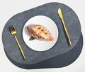 Dark Gray Oval Faux Leather Placemats Set of 6 Waterproof & Heat Resistant